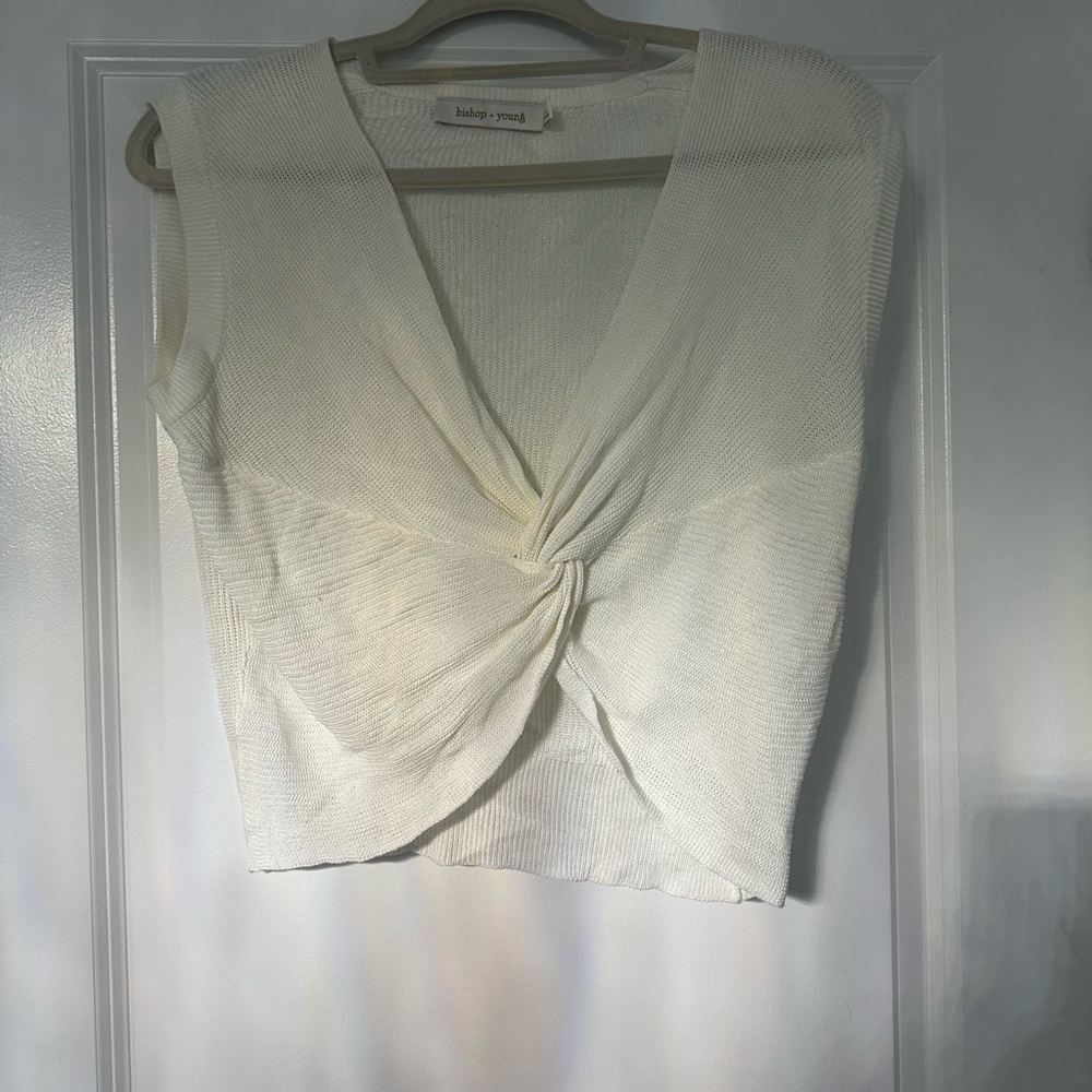 Bishop + Young Cream Sleeveless Tie Front Blouse